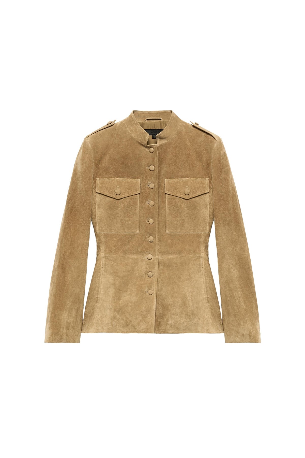 Khaki Stand‐Collared Utility Jacket