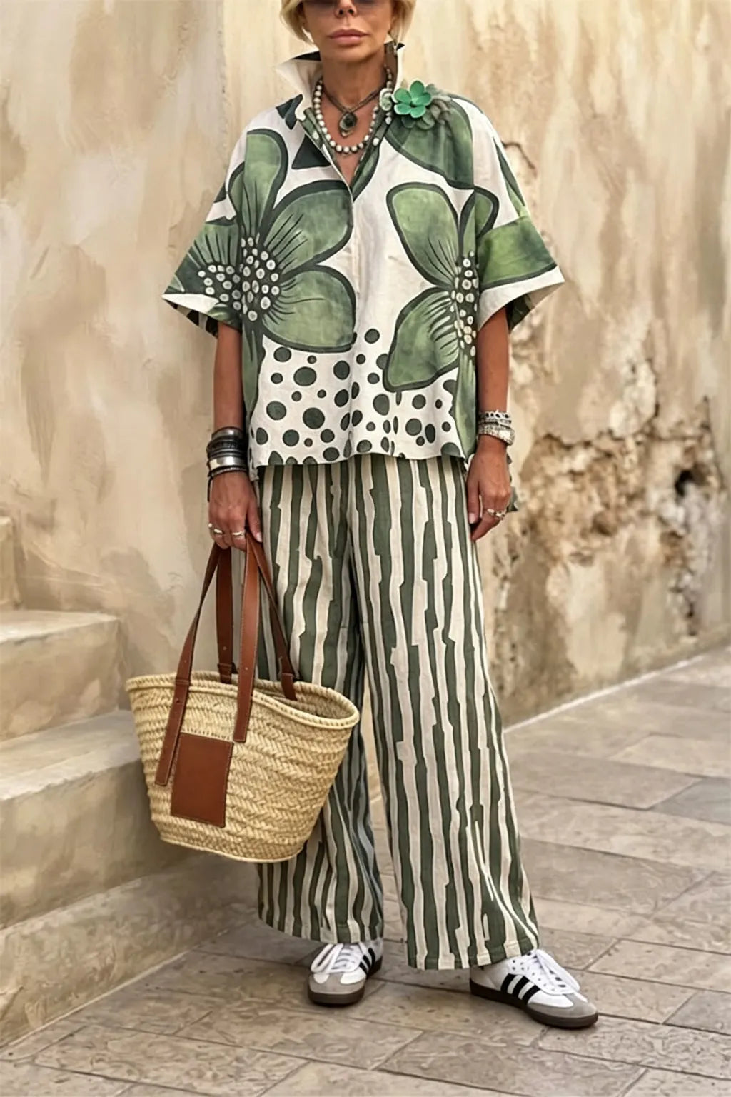 Floral Print Casual Two-Piece Pant Set