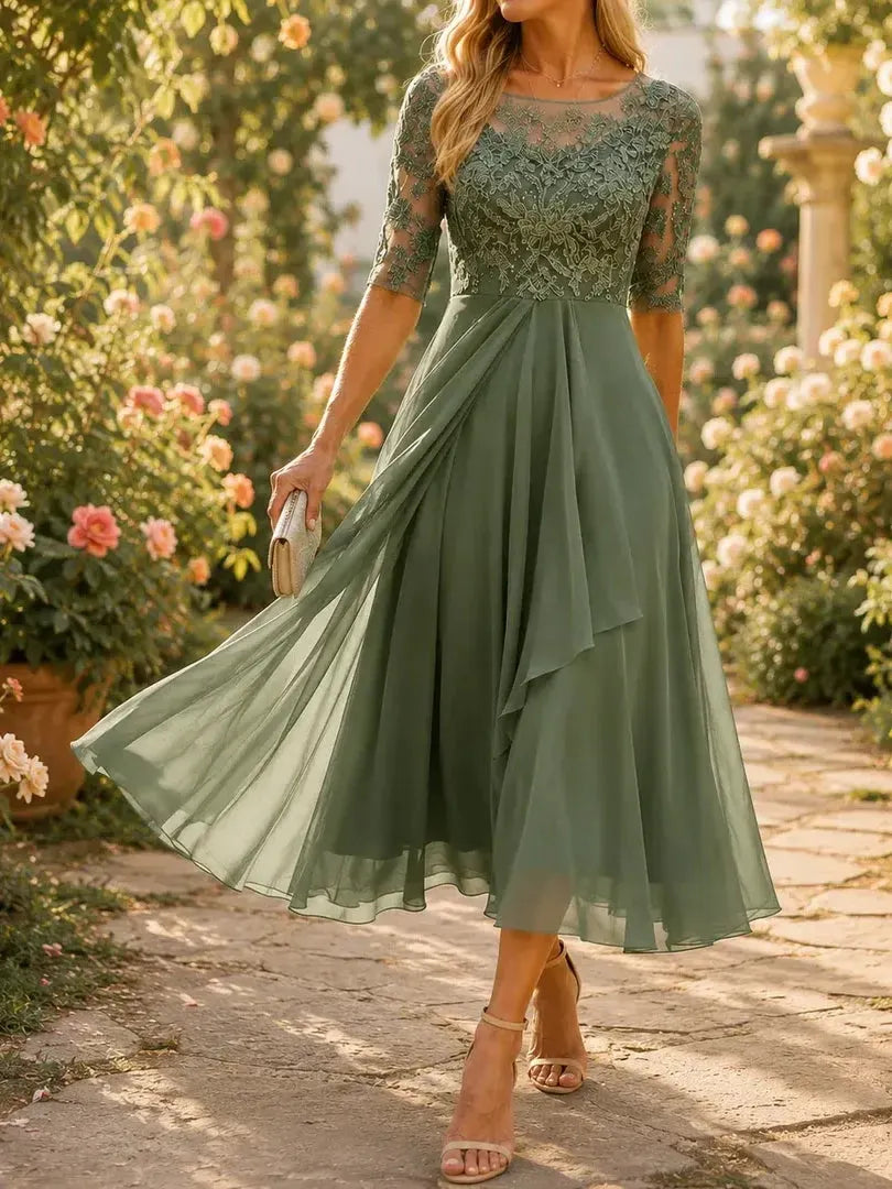 Women's Lace Chiffon Midi Dress