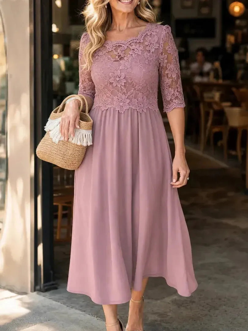 Women's Lace Chiffon Midi Dress