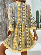 Printed V-Neck A-Line Dress