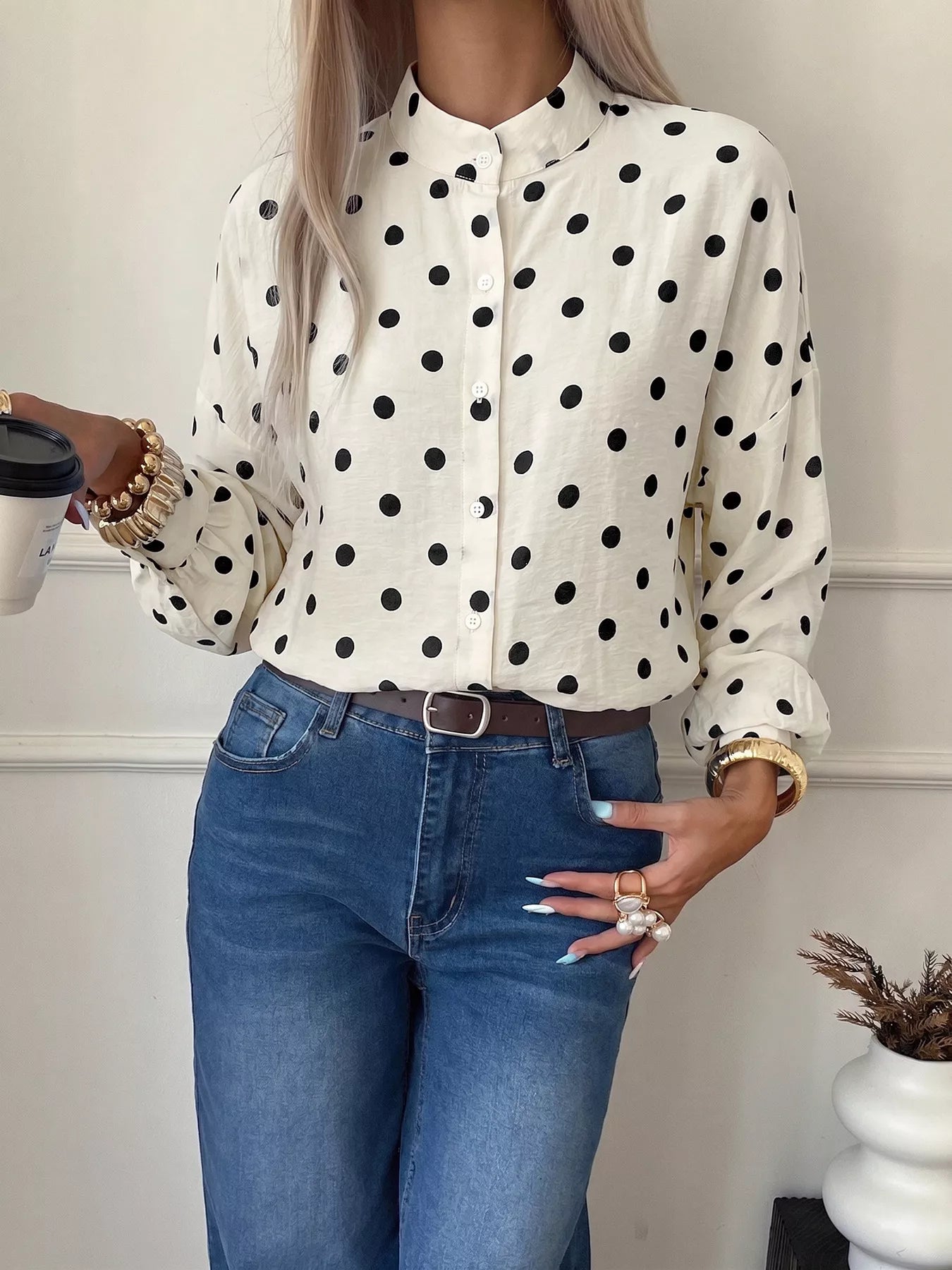 Polka Dot Button-Up Shirt