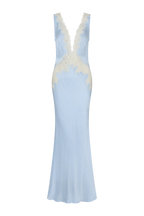 Sky Blue Deep-V Lace Insert Maxi Dress