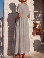 Vintage Art Comfortable Summer Fabrics Cotton Linen Patchwork Lace Dress