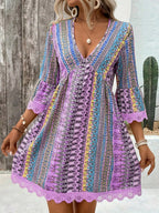 Printed V-Neck A-Line Dress