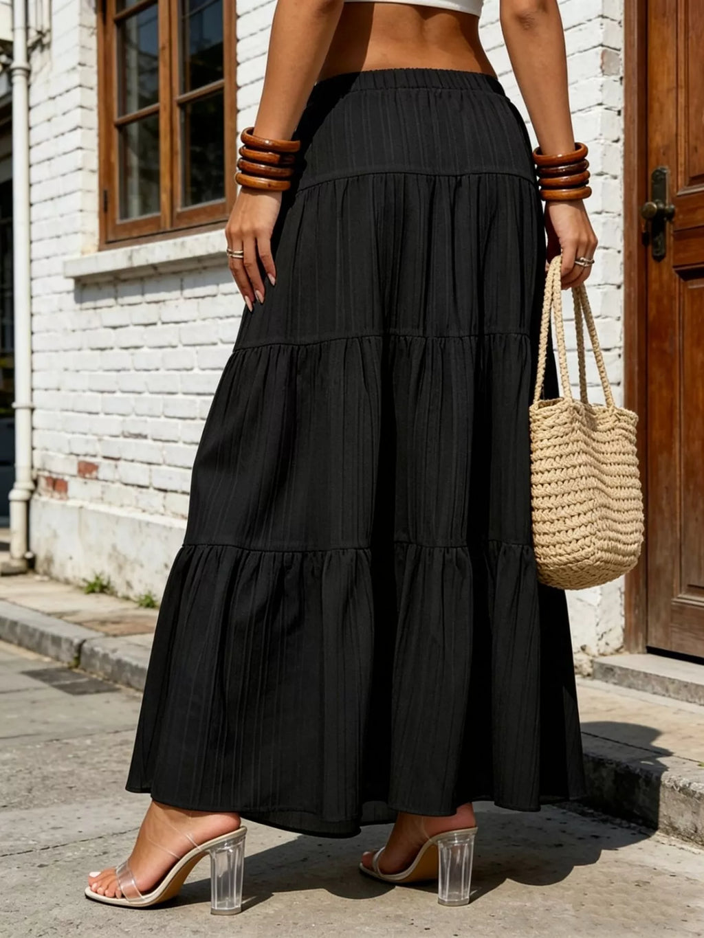 Tiered Maxi Skirt with Drawstring Waist
