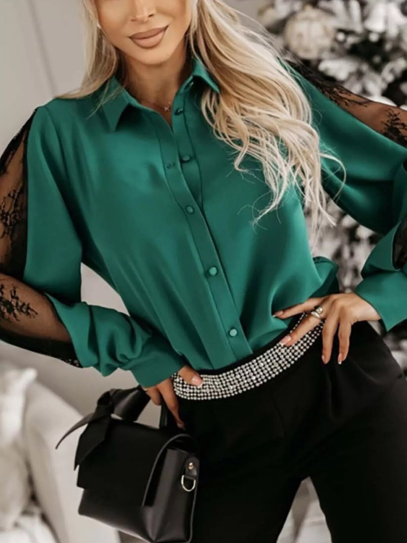 Lace-Sleeve Button Up Shirt