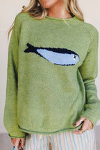 Fish Graphic Round Neck Sweater