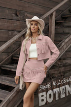 Cropped Denim Jacket With Fringe