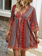 Printed V-Neck A-Line Dress