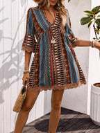 Printed V-Neck A-Line Dress