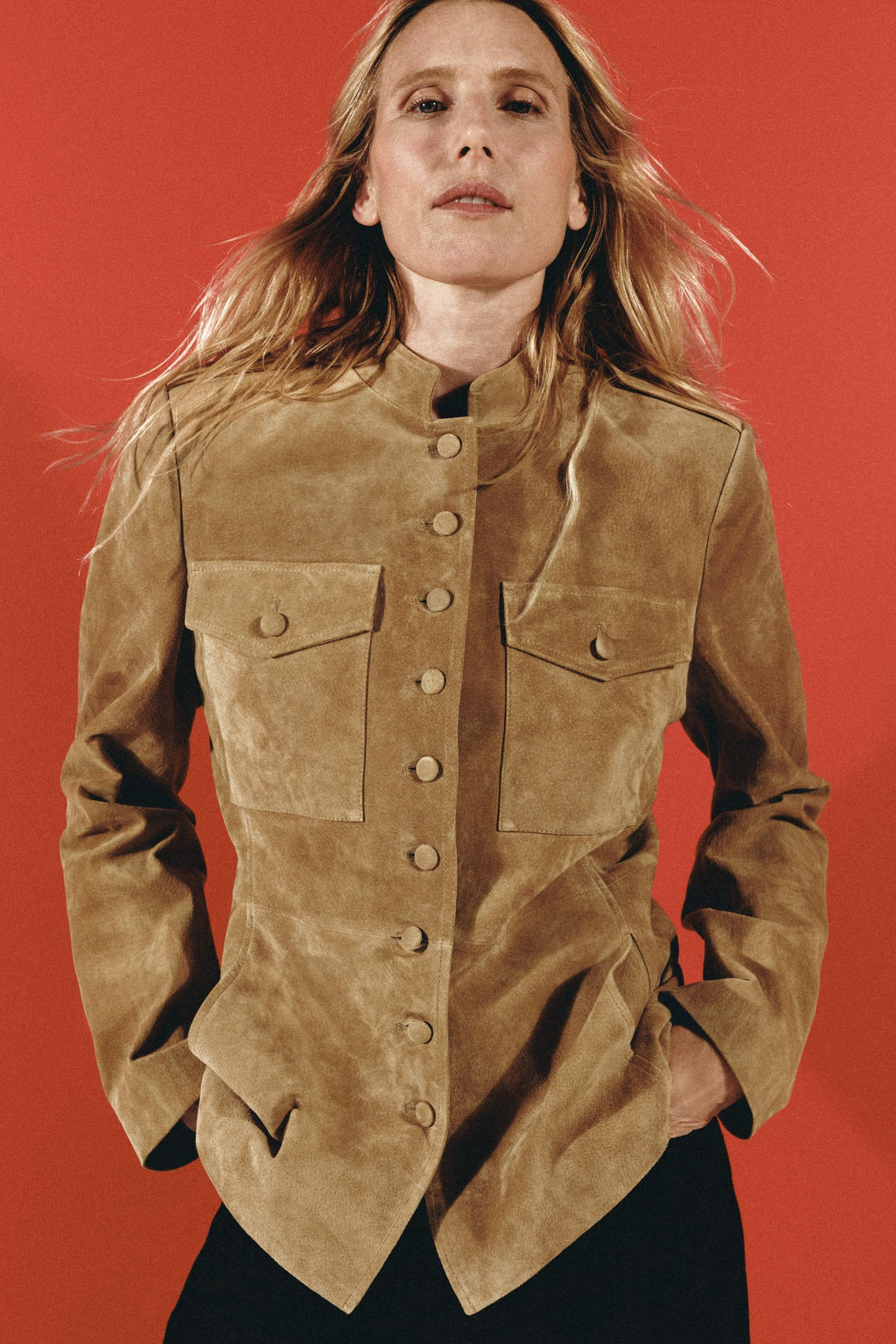 Khaki Stand‐Collared Utility Jacket