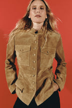 Khaki Stand‐Collared Utility Jacket