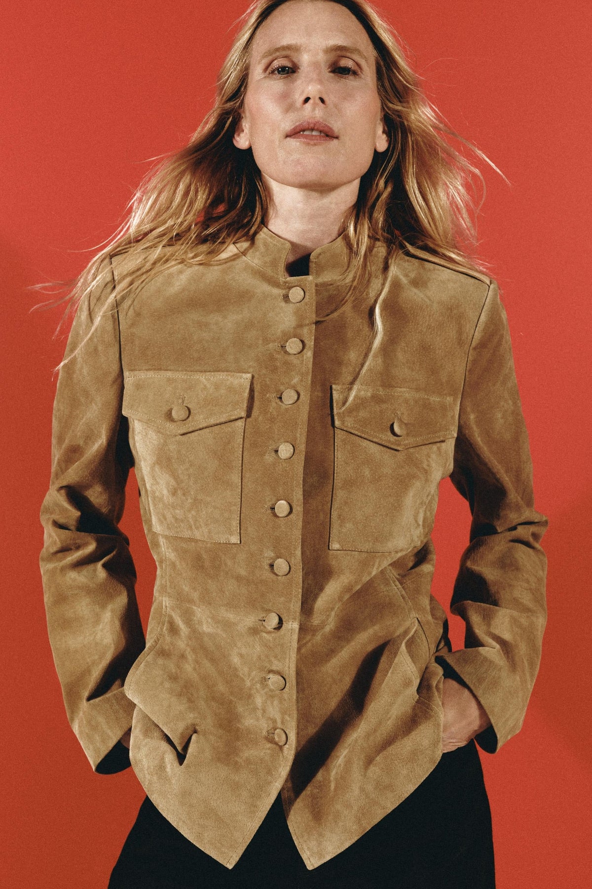 Khaki Stand‐Collared Utility Jacket