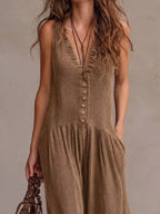 V-Neck Sleeveless Wide Leg Jumpsuit