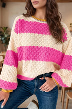 Stripe Striped Colorblock Texture Drop Shoulder Sweater