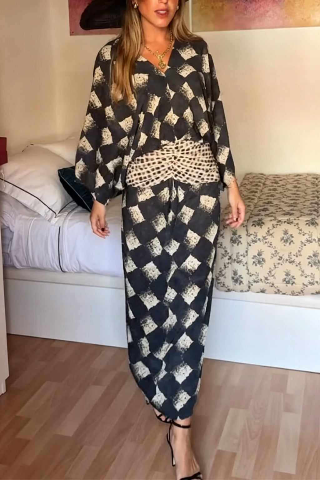 Nomad Diamond Print Kaftan Maxi Dress