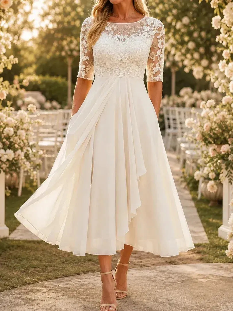 Women's Lace Chiffon Midi Dress
