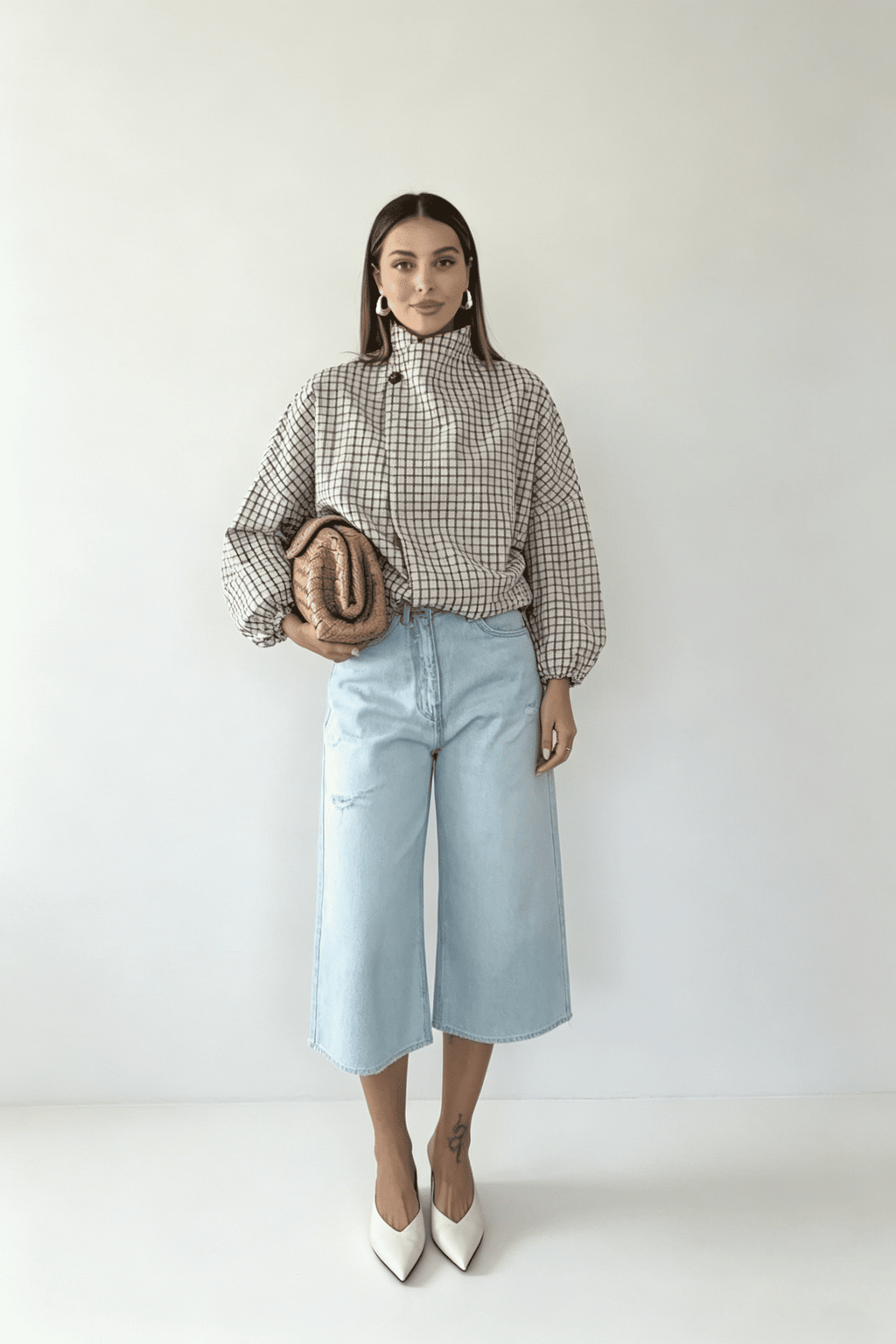 Plaid Asymmetric Button Loose Jacket