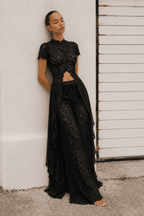 Black Waist Lace Wide-Leg Pants