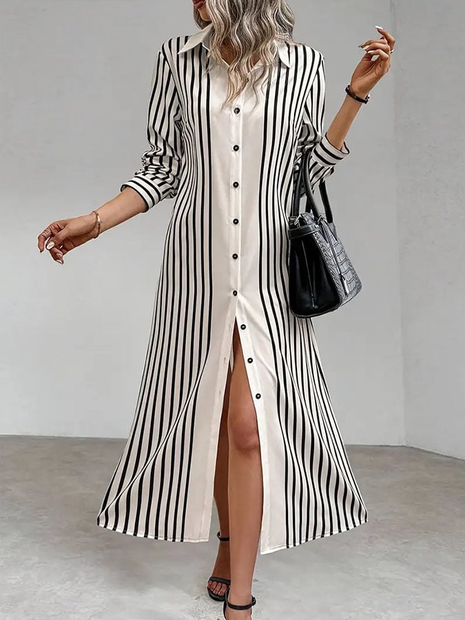 Women's Holiday Stripe Printed Cotton and Linen Dress