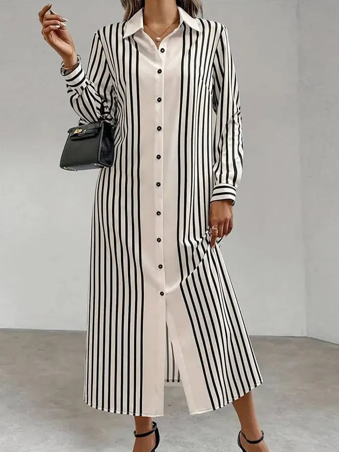 Women's Holiday Stripe Printed Cotton and Linen Dress