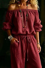 Full Size Off-Shoulder Top and Pants Set Plus Size