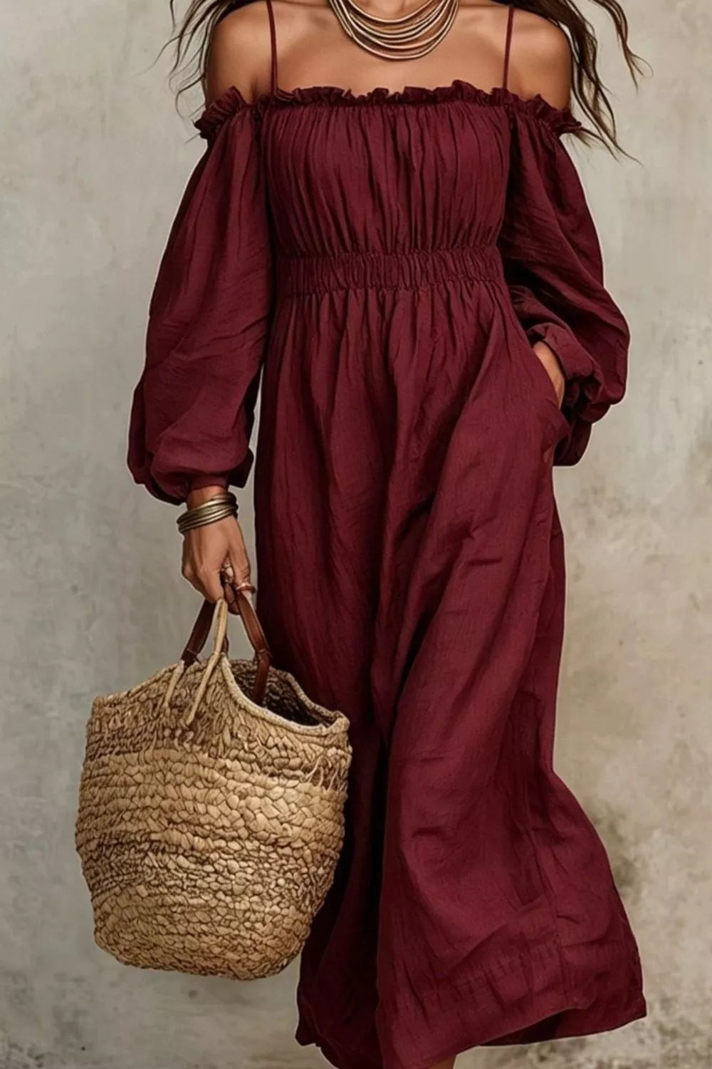 Spaghetti Strap Balloon Sleeve Dress