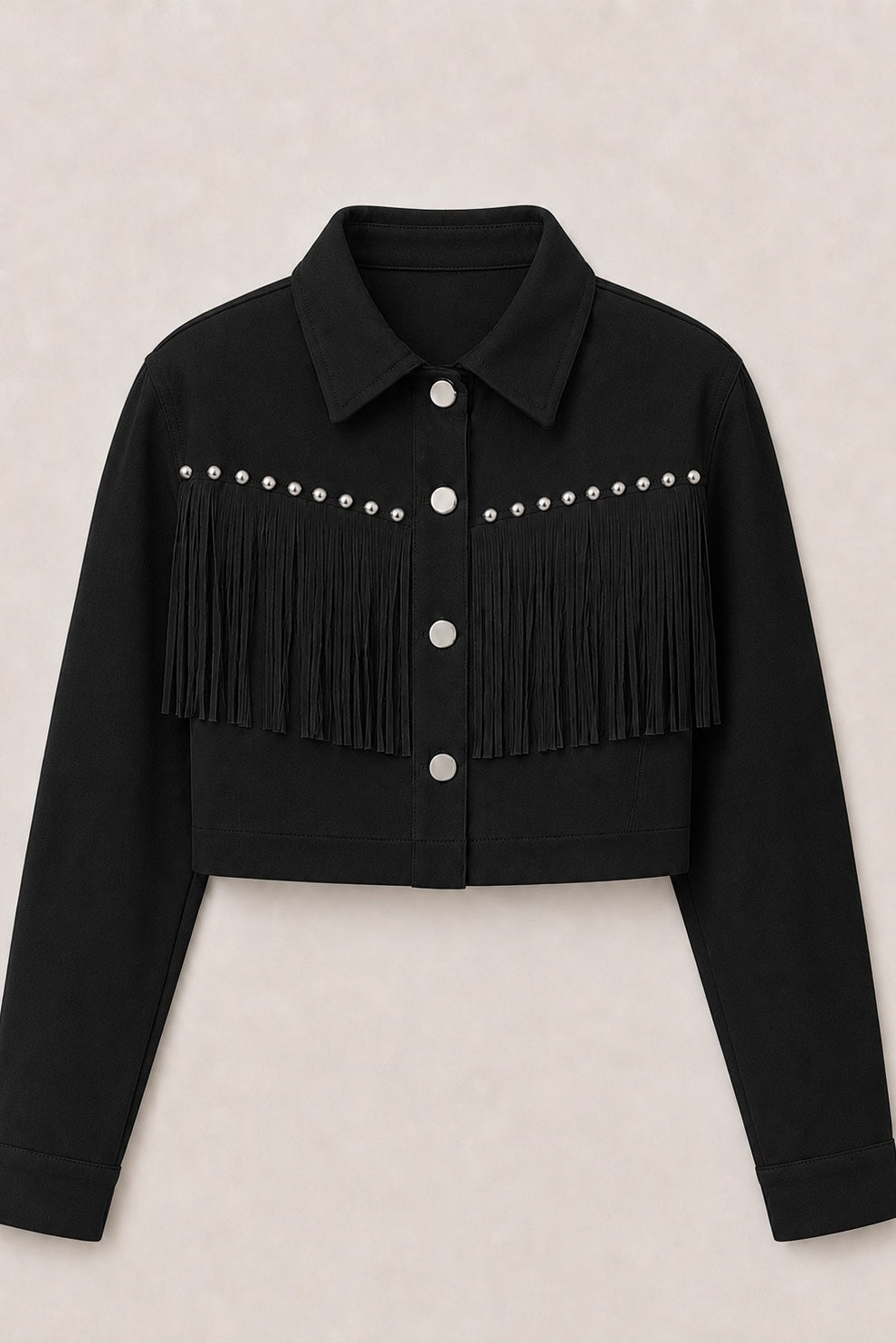 Cropped Denim Jacket With Fringe