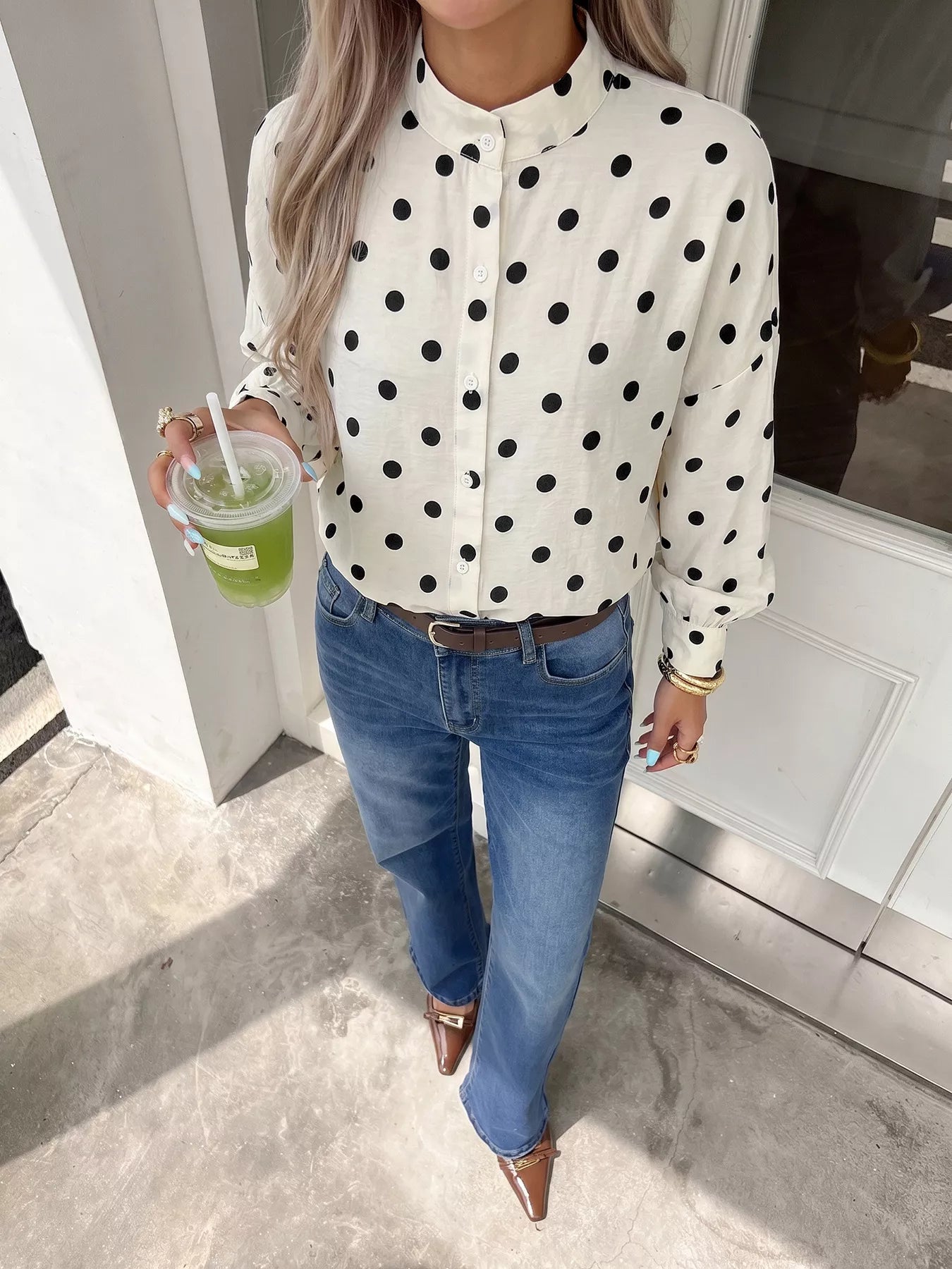 Polka Dot Button-Up Shirt
