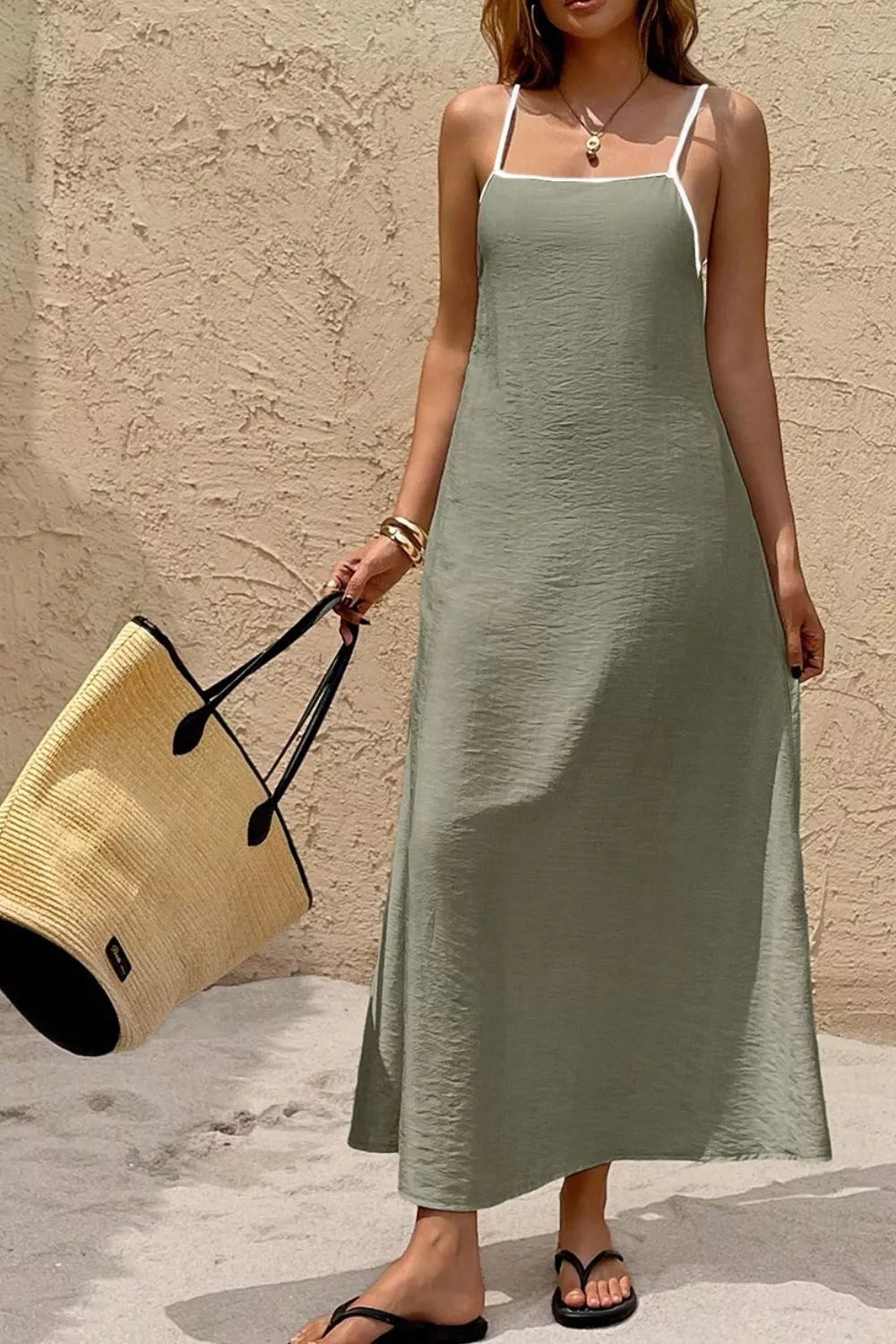 Spaghetti Strap Maxi Dress with Contrast Trim