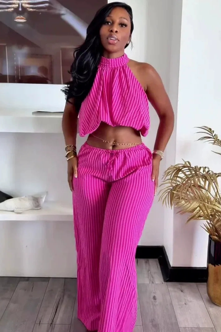 Halter-Neck Cutout Pants Set