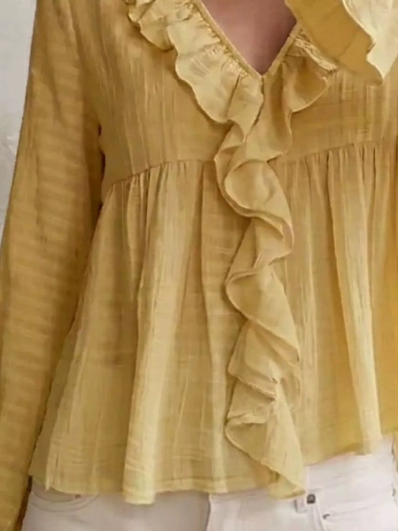 Ruffled V-Neck Flounce Sleeve Blouse