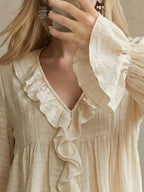 Ruffled V-Neck Flounce Sleeve Blouse