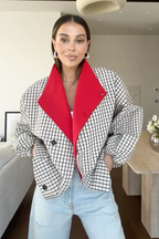 Plaid Asymmetric Button Loose Jacket
