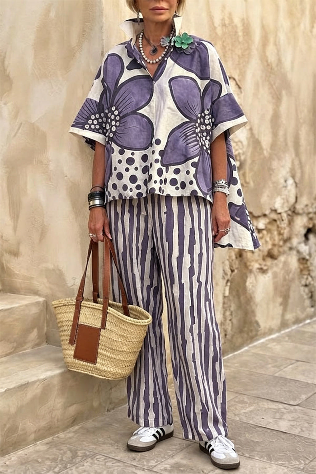 Floral Print Casual Two-Piece Pant Set