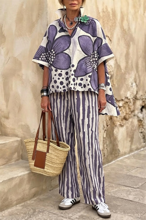 Floral Print Casual Two-Piece Pant Set