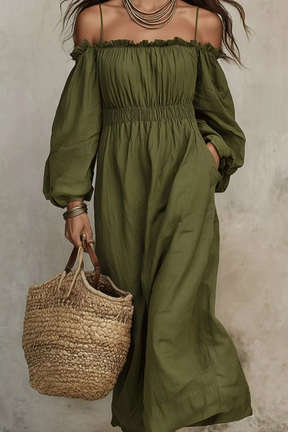 Spaghetti Strap Balloon Sleeve Dress
