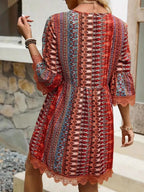 Printed V-Neck A-Line Dress