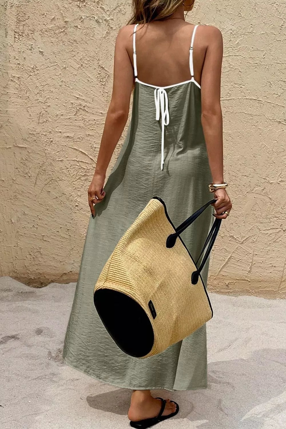 Spaghetti Strap Maxi Dress with Contrast Trim