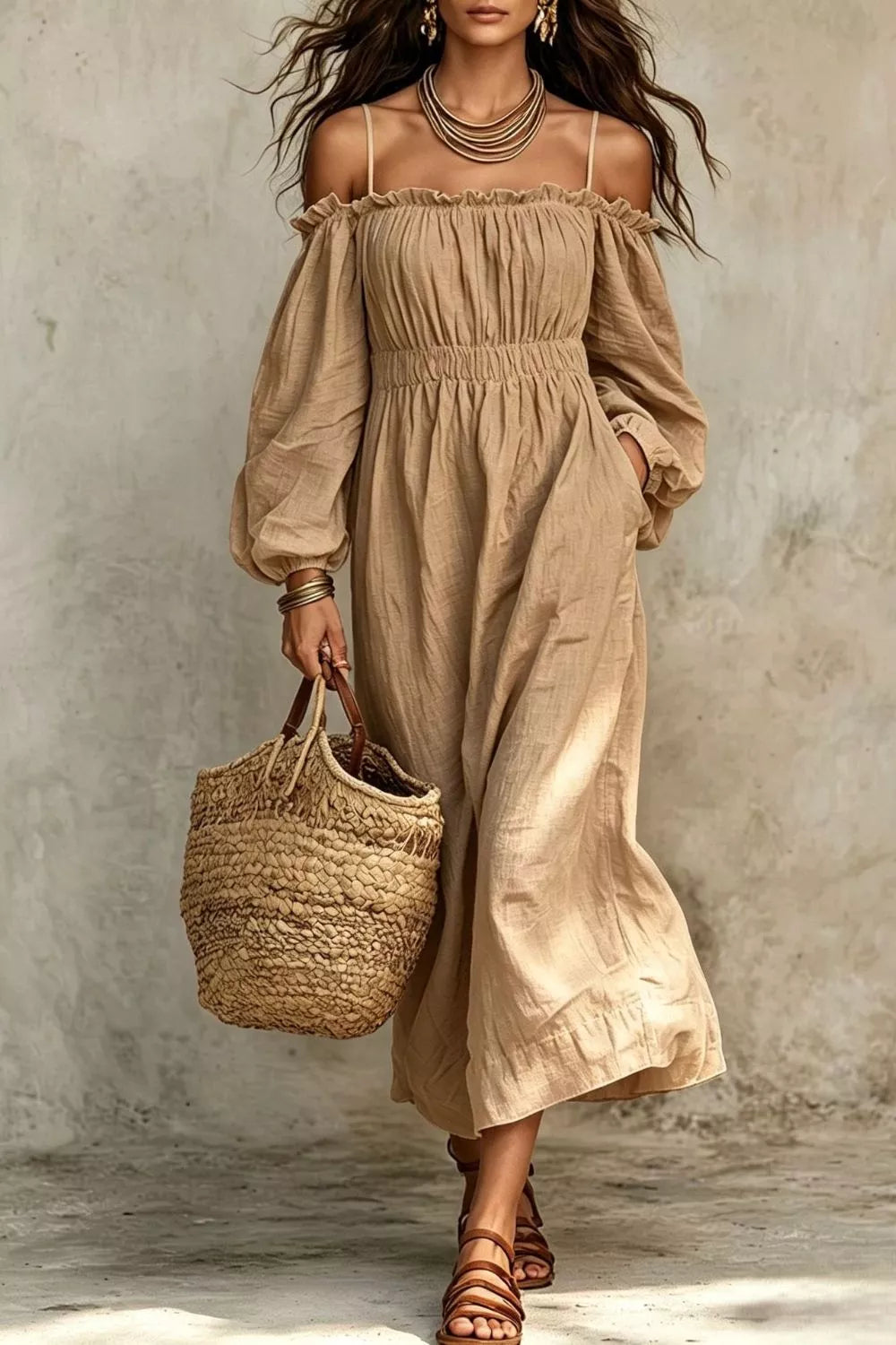 Spaghetti Strap Balloon Sleeve Dress