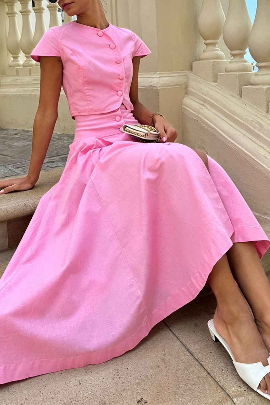 Sofia Button-Front Midi Skirt Set