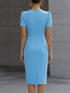 Ruched Short Sleeve Midi Dress