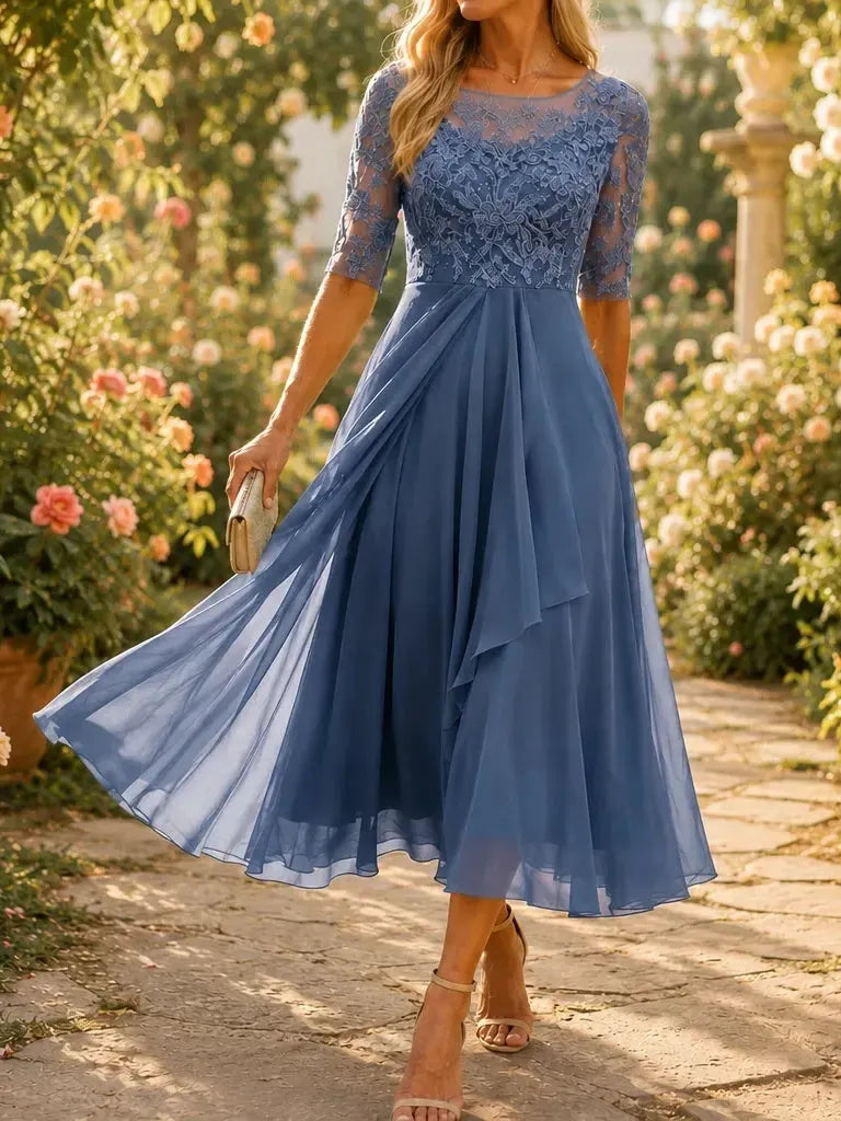 Women's Lace Chiffon Midi Dress